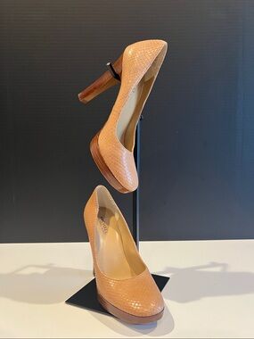Michael Kors Camel Snake-Embossed Platform Pumps